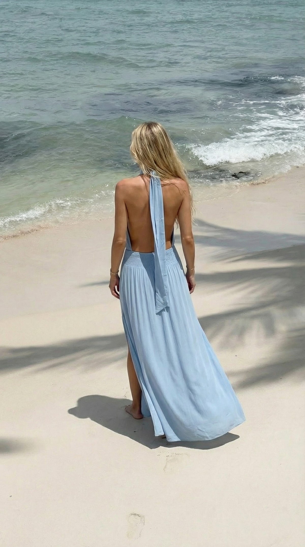 Anna Dress, back view with open back and long tie