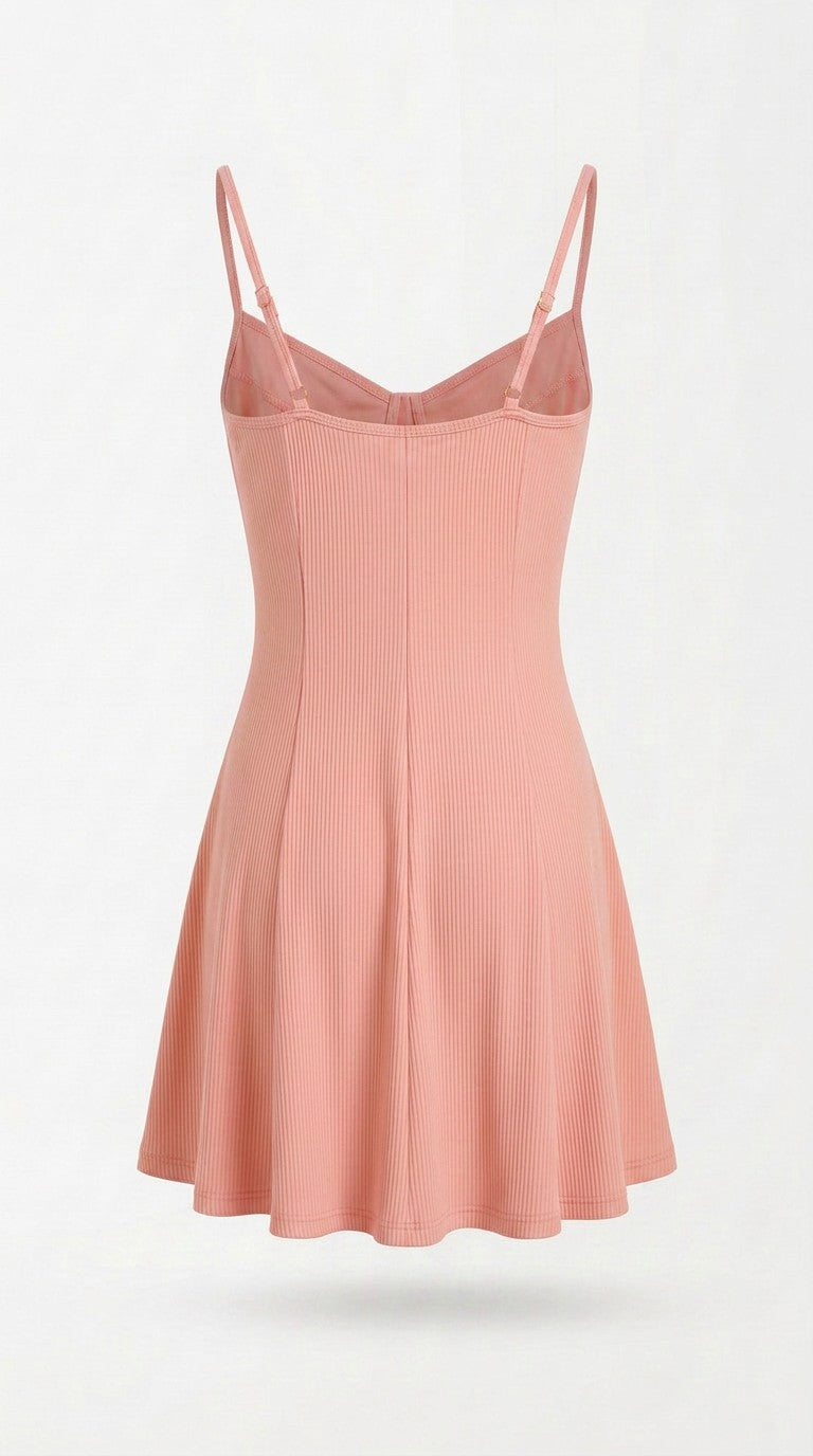 Kira mini dress in blush pink, back flat lay
