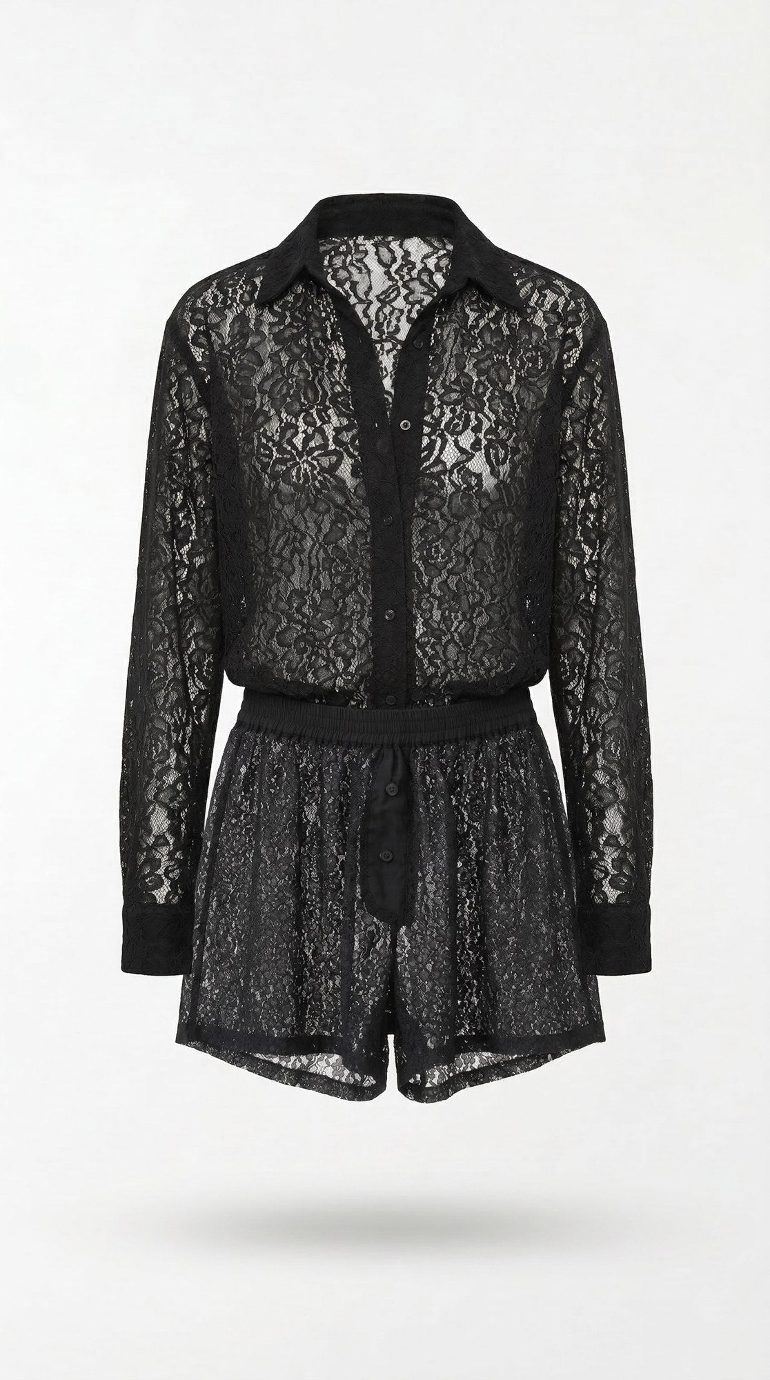 Lace Set shirt and shorts, front view on white background