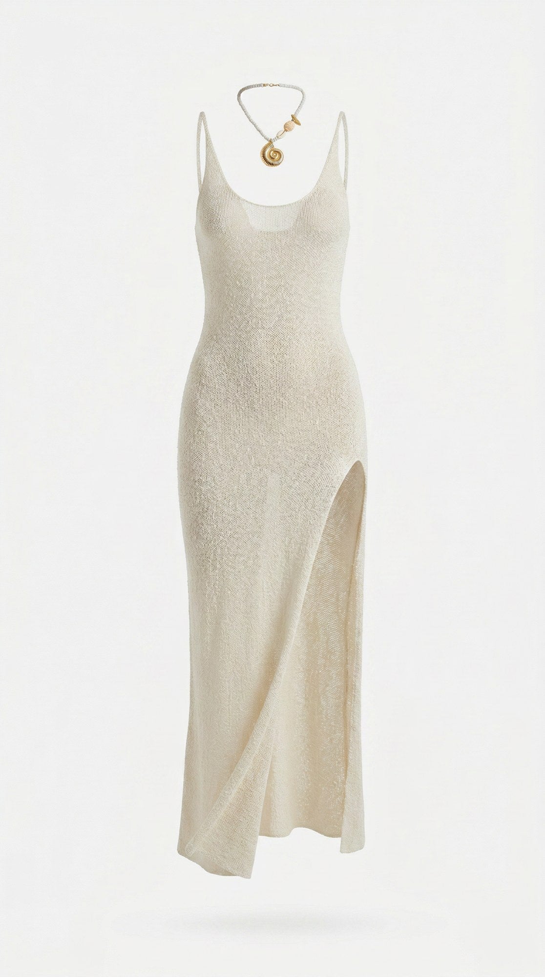 Lily maxi dress, front view with gold pendant necklace