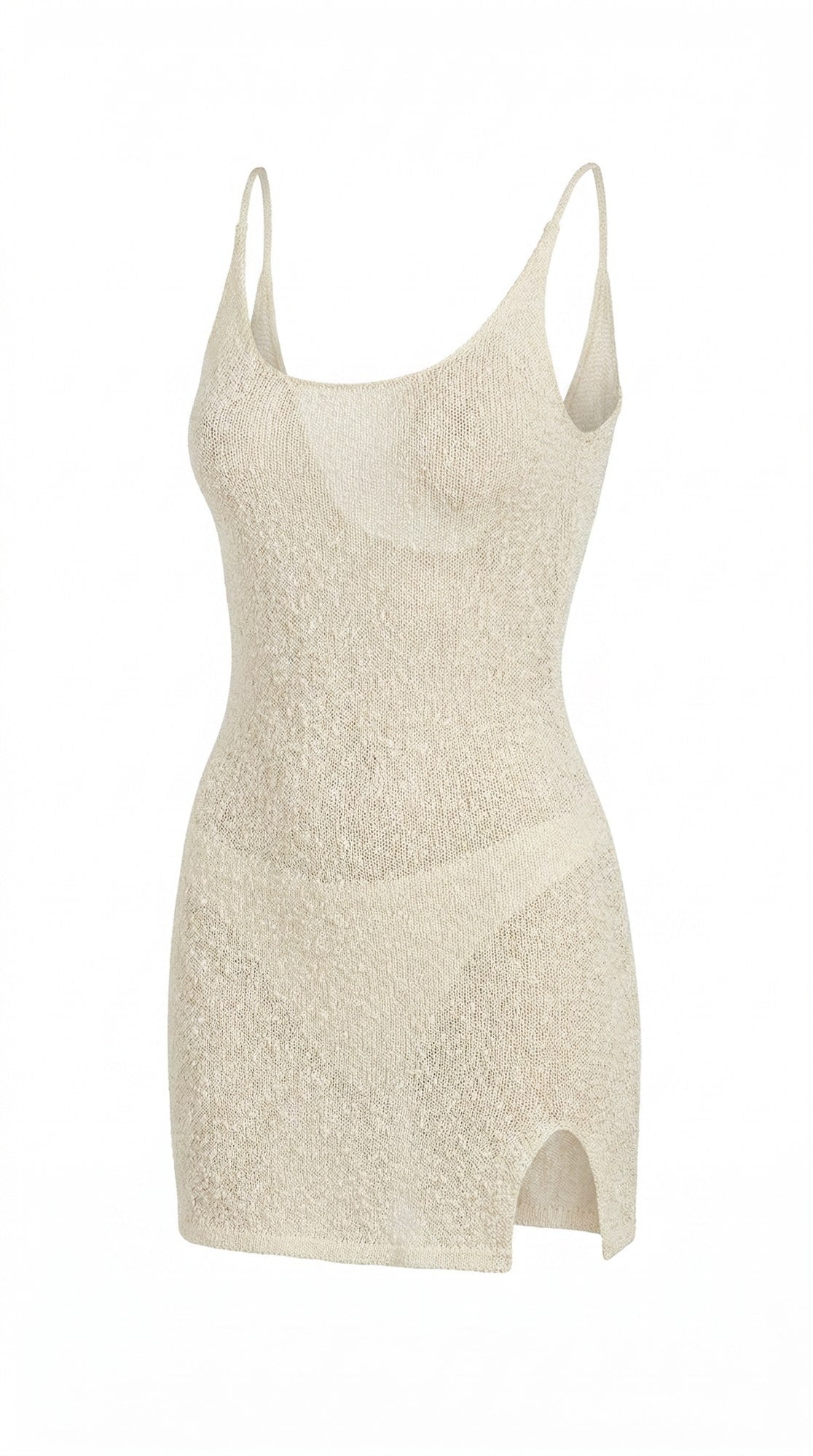 Lily Mini dress with side slit, front view on white background