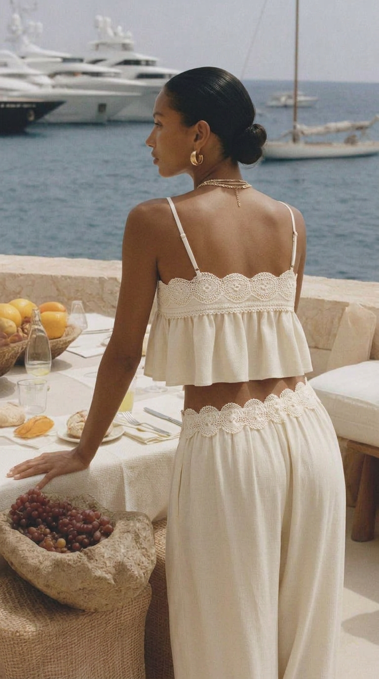 Sierra Set in cream, back detail of the crop top and wide-leg pants