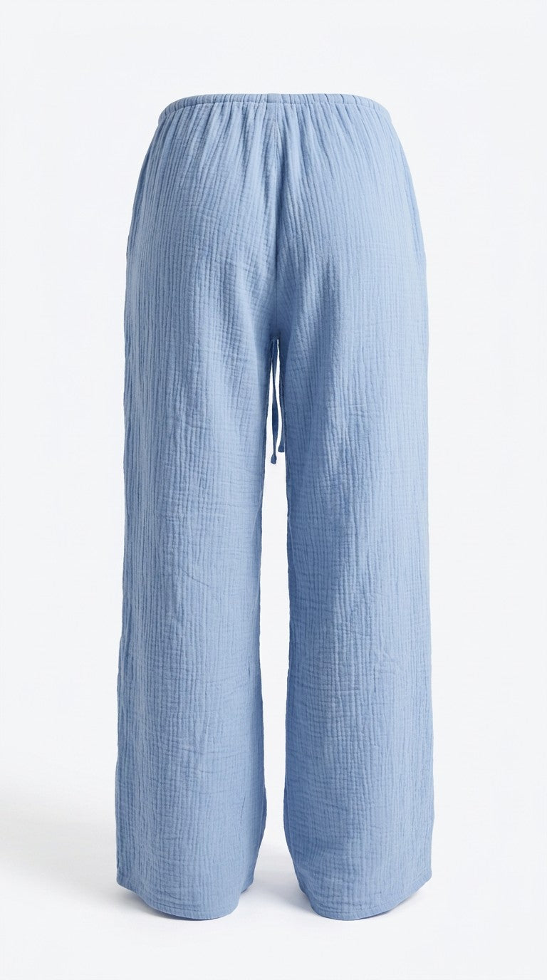 Back of the light blue Sleepy Pants on a plain light background