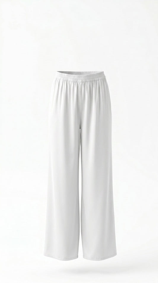 Summer Pants white wide-leg pants, front view on white background